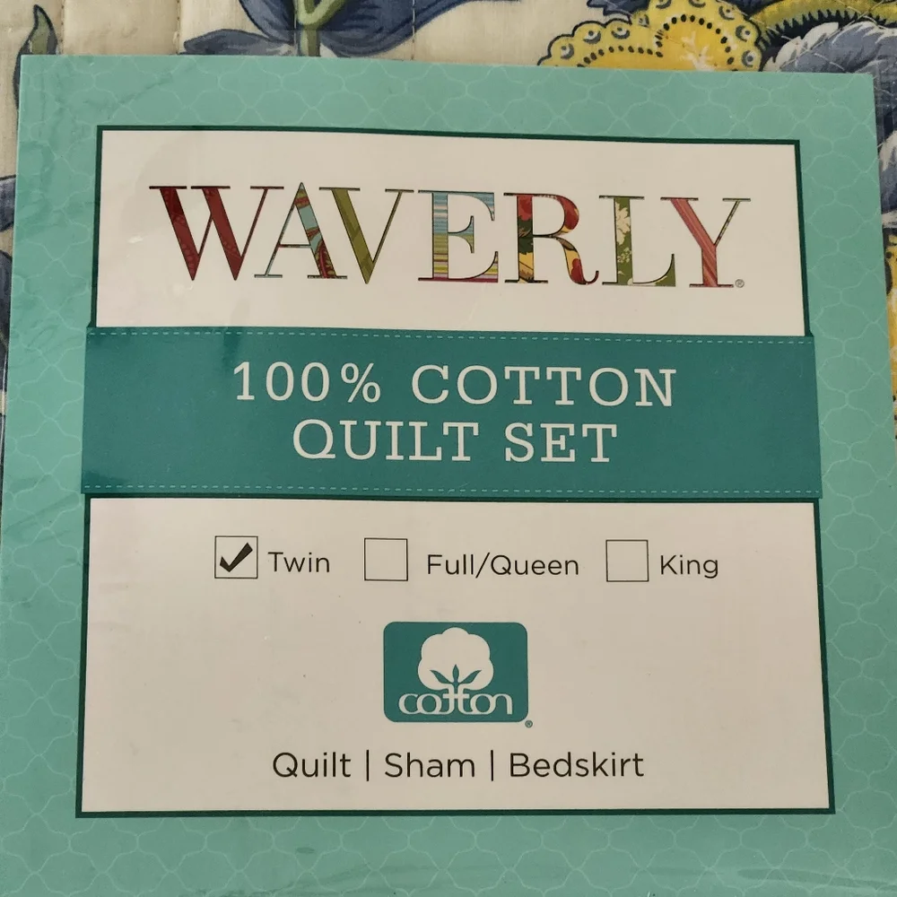 NWT Waverly Imperial Dress Jacobean 100% Cotton Twin Quilt Set -Quilt Sham Skirt